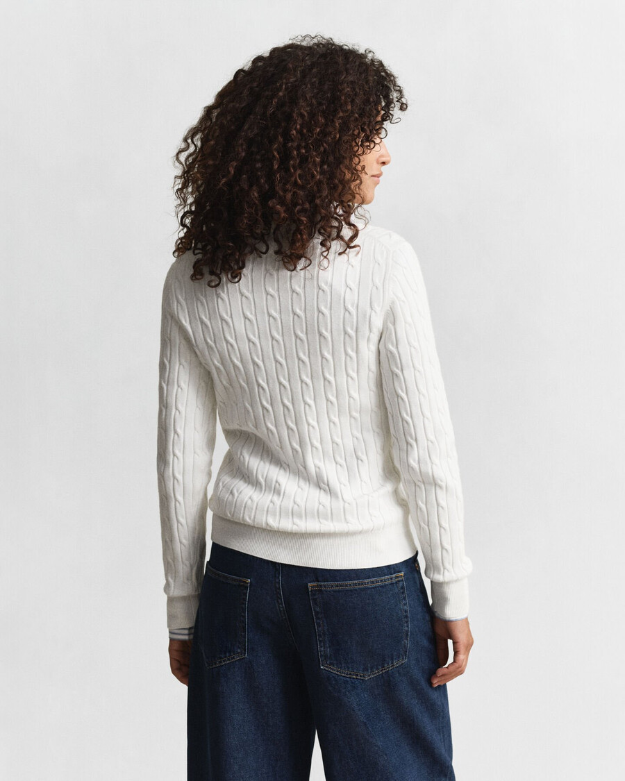 stretch cotton cable knit vneck sweater - eggshell