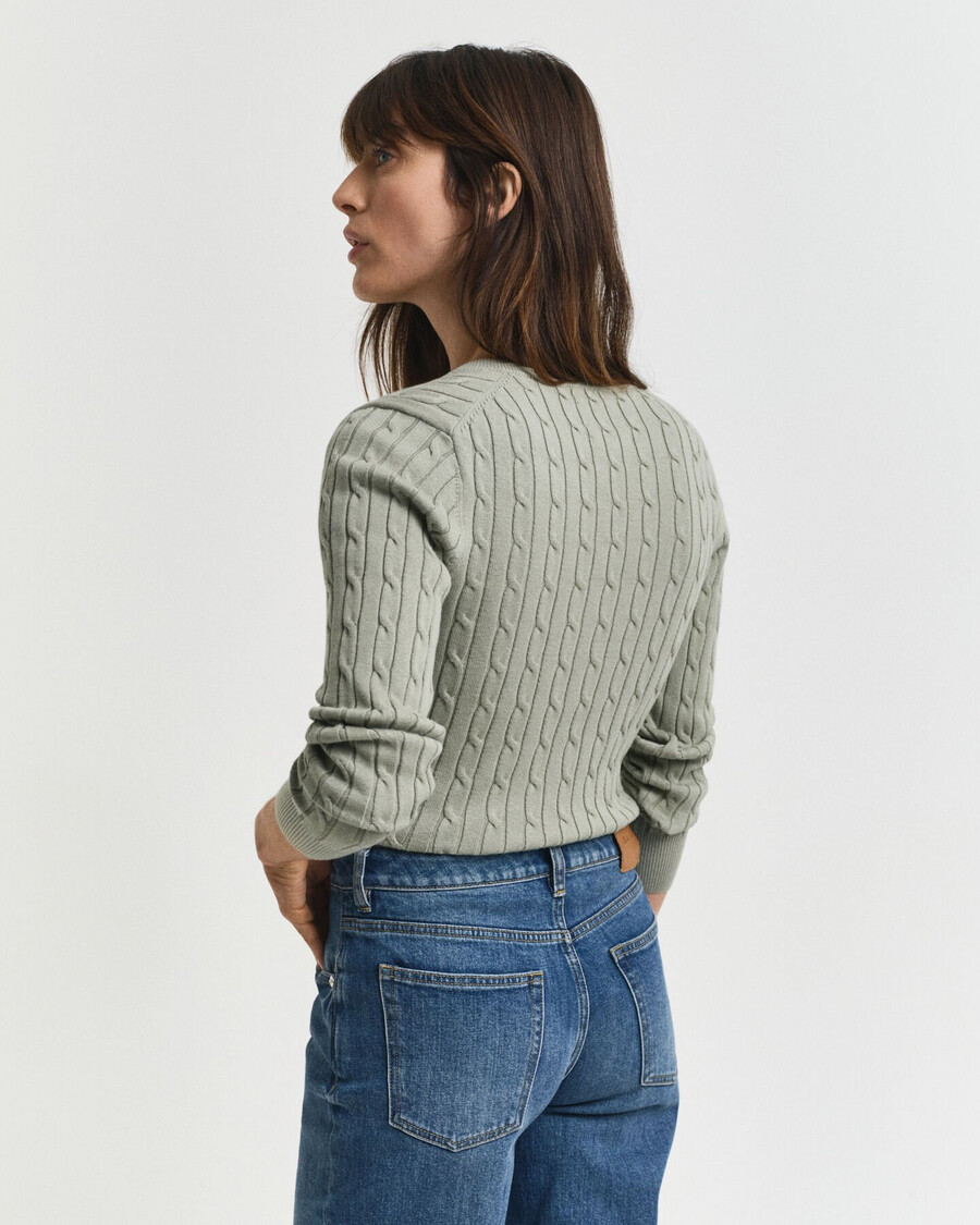 stretch cotton cable knit vneck sweater - faded sage