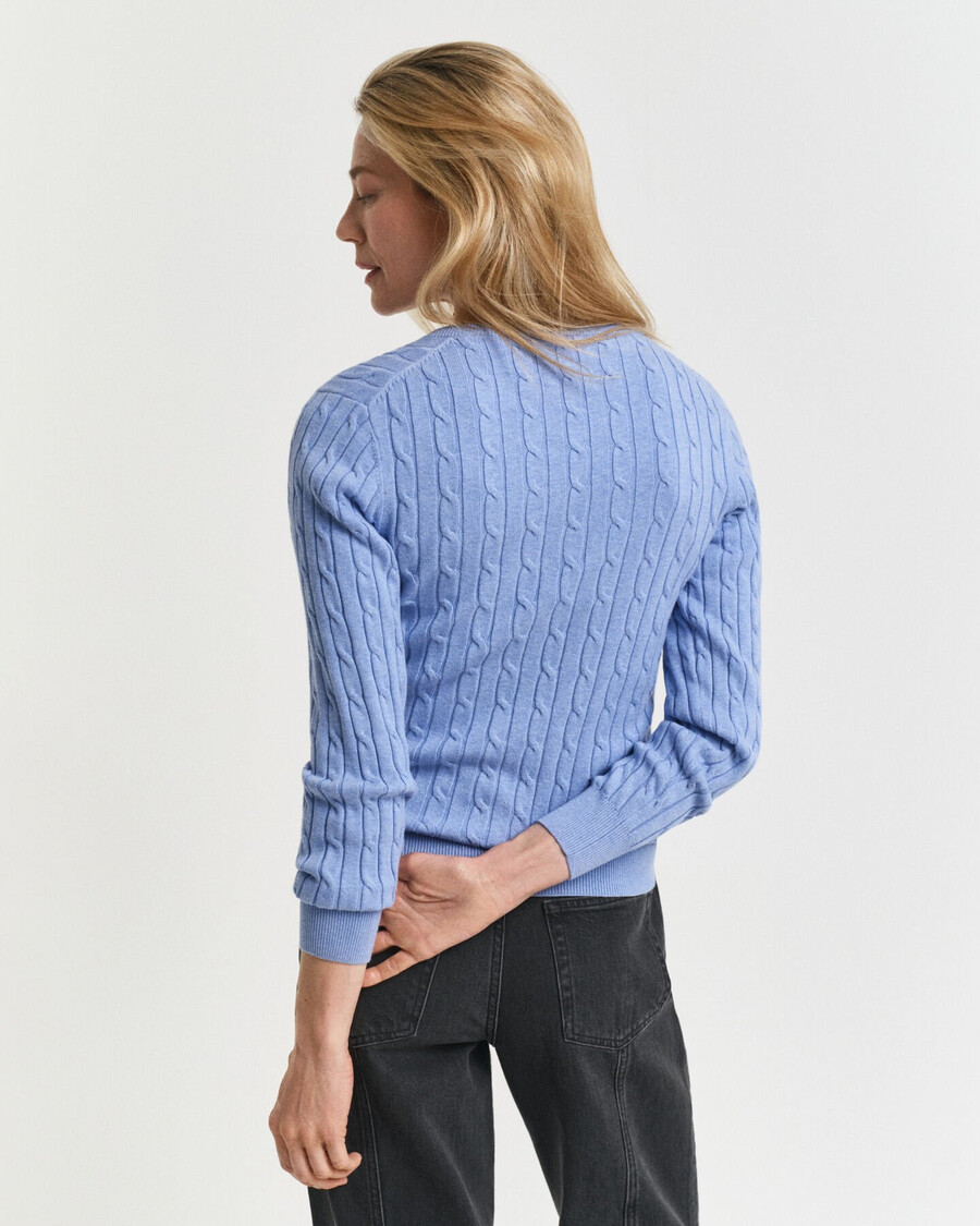 stretch cotton cable knit vneck sweater - clear sky
