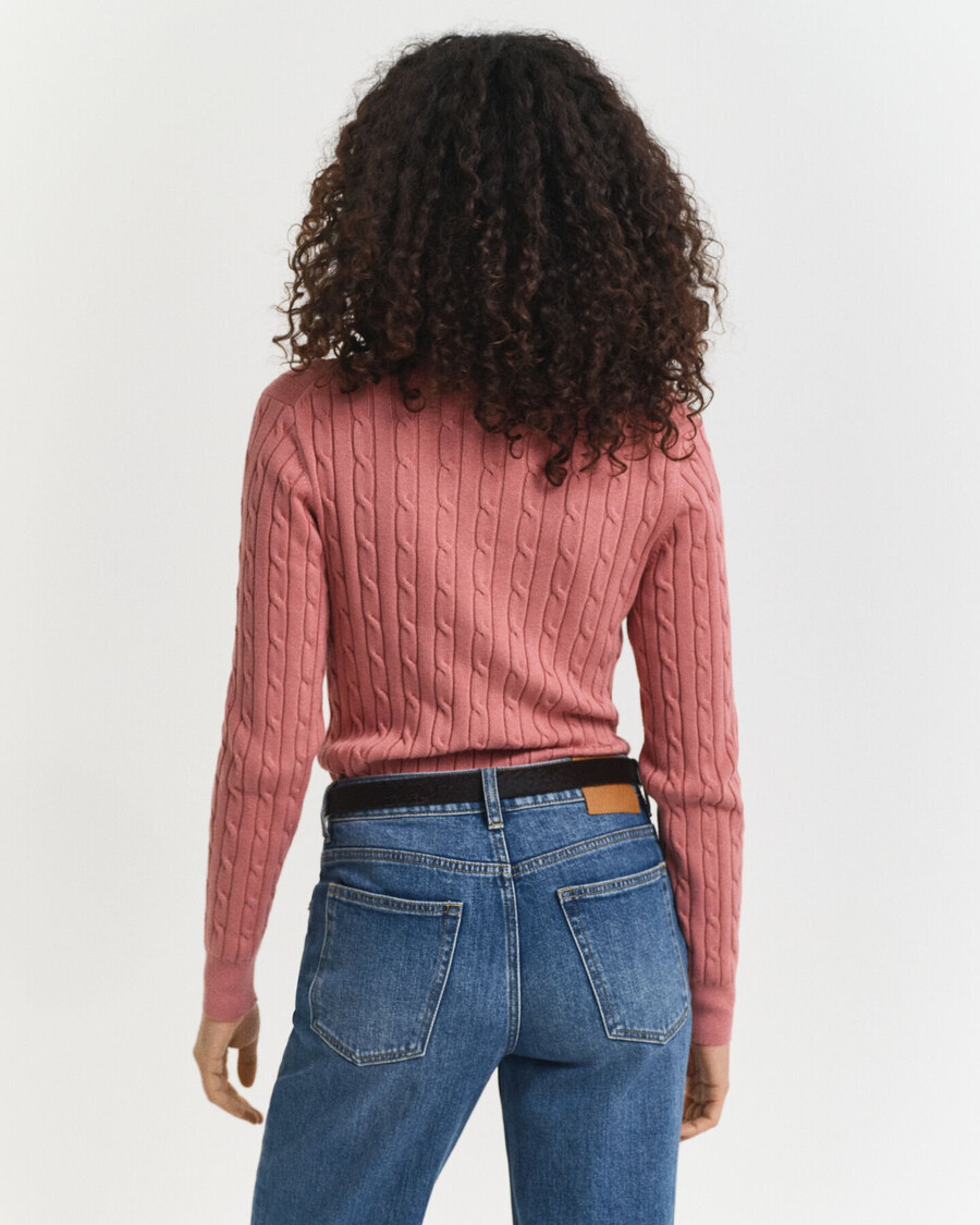 stretch cotton cable knit vneck sweater - faded brick