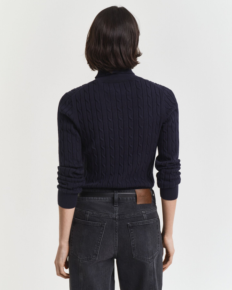 stretch cotton cable knit turtleneck sweater - evening blue