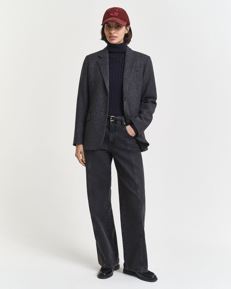 stretch cotton cable knit turtleneck sweater - evening blue