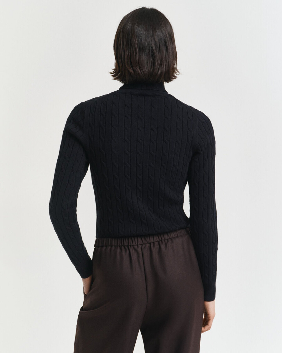 stretch cotton cable knit turtleneck sweater - black