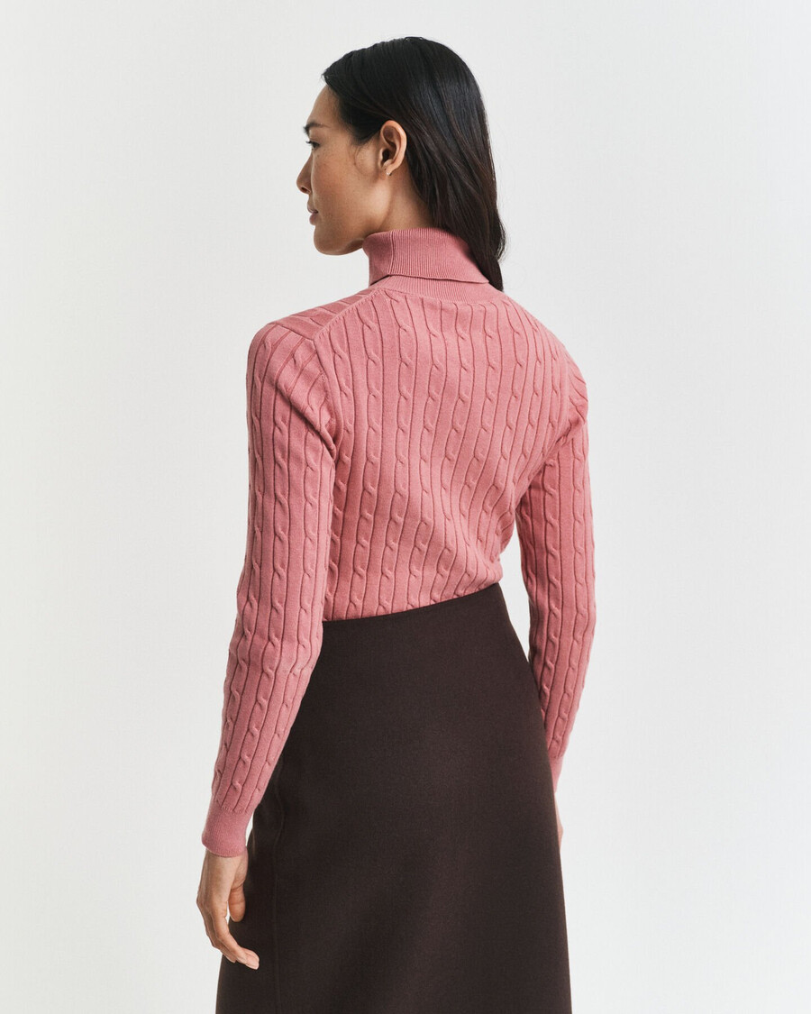 stretch cotton cable knit turtleneck sweater - faded brick