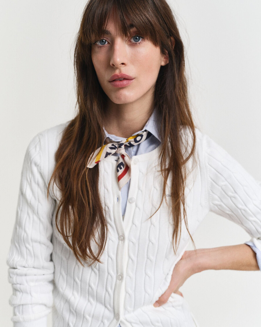 stretch cotton cable knit cardigan - eggshell