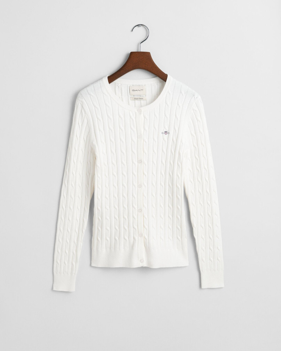 stretch cotton cable knit cardigan - eggshell