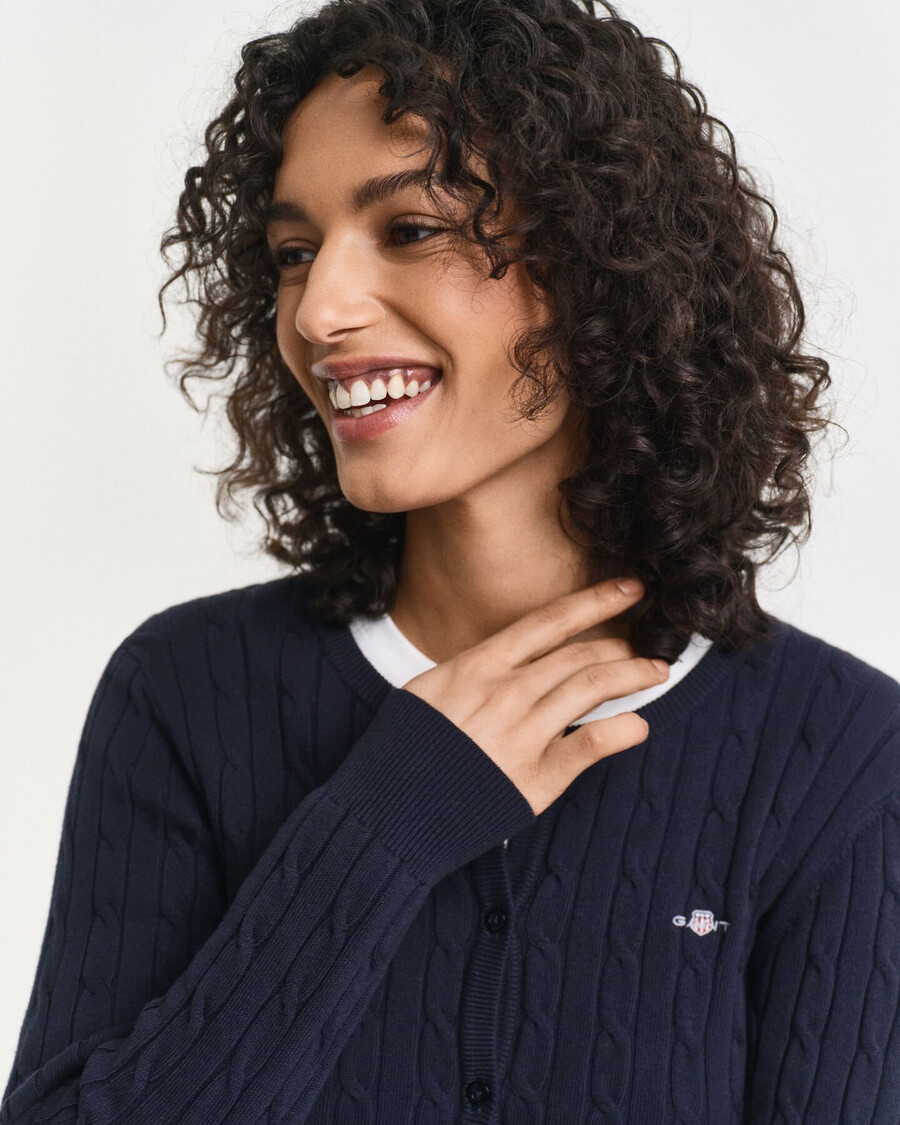 stretch cotton cable knit cardigan - evening blue