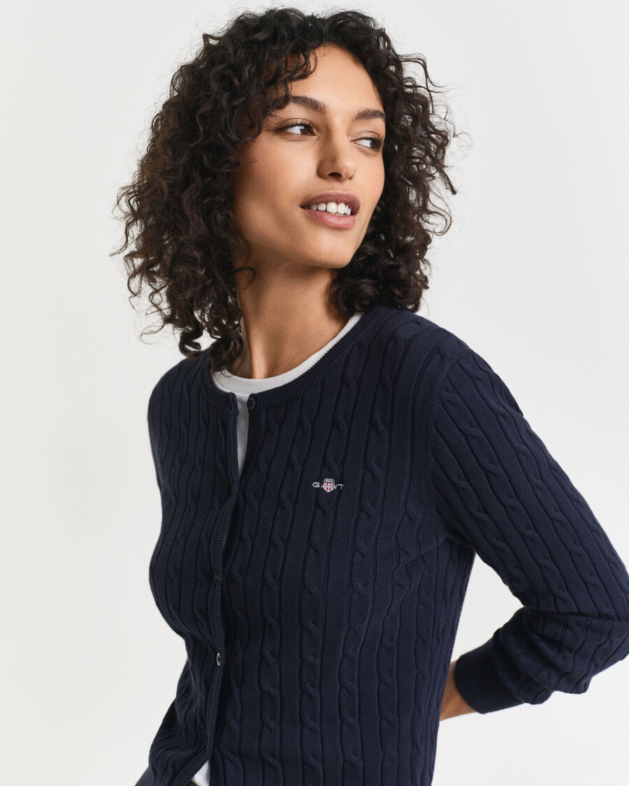 stretch cotton cable knit cardigan - evening blue
