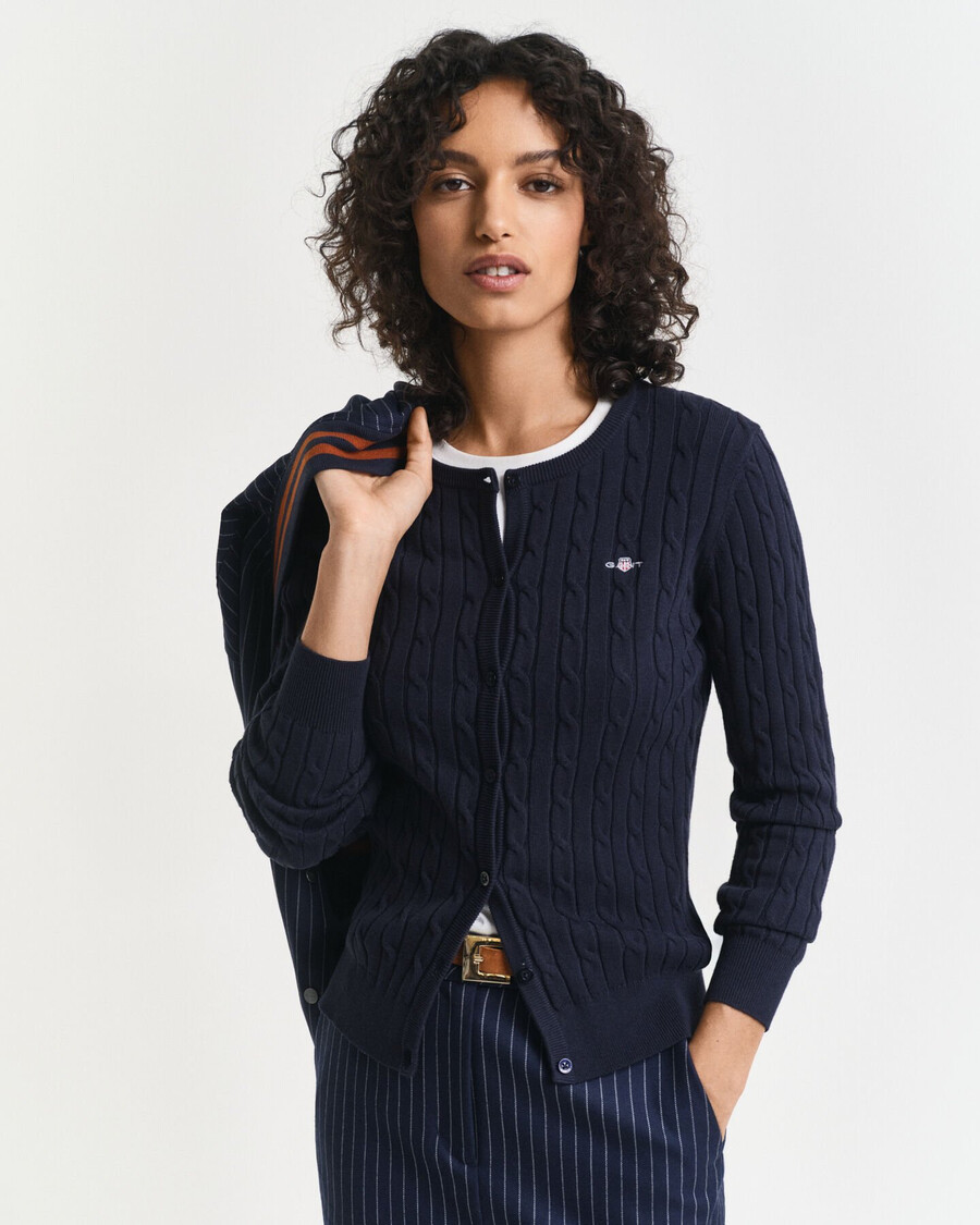 stretch cotton cable knit cardigan - evening blue