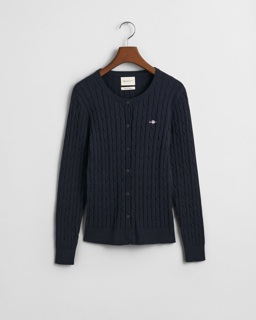 stretch cotton cable knit cardigan - evening blue
