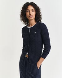 stretch cotton cable knit cardigan - evening blue