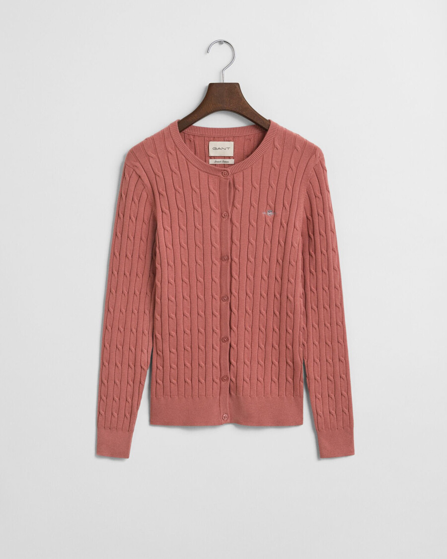 stretch cotton cable knit cardigan - faded brick