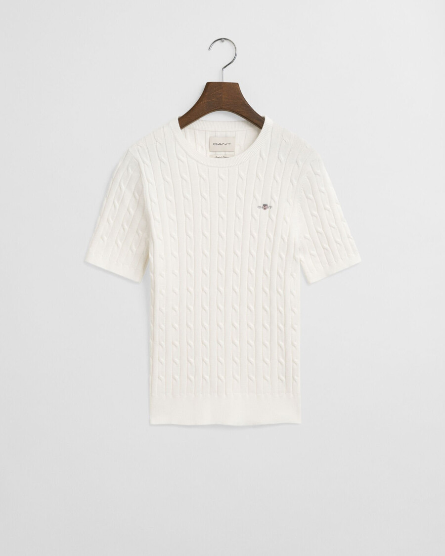 stretch cotton cable knit sweater - eggshell