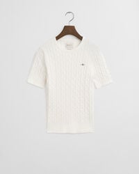 stretch cotton cable knit sweater - eggshell