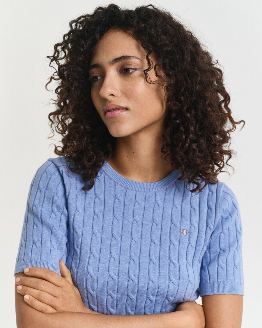 stretch cotton cable knit sweater - clear sky