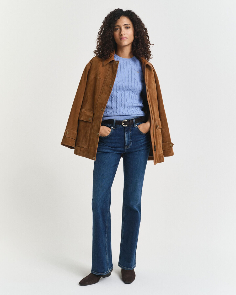 stretch cotton cable knit sweater - clear sky