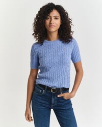 stretch cotton cable knit sweater - clear sky