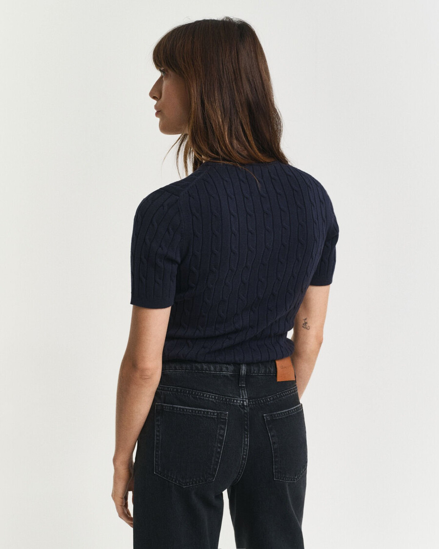 stretch cotton cable knit sweater - evening blue