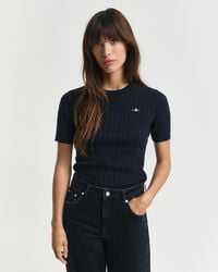 stretch cotton cable knit sweater - evening blue