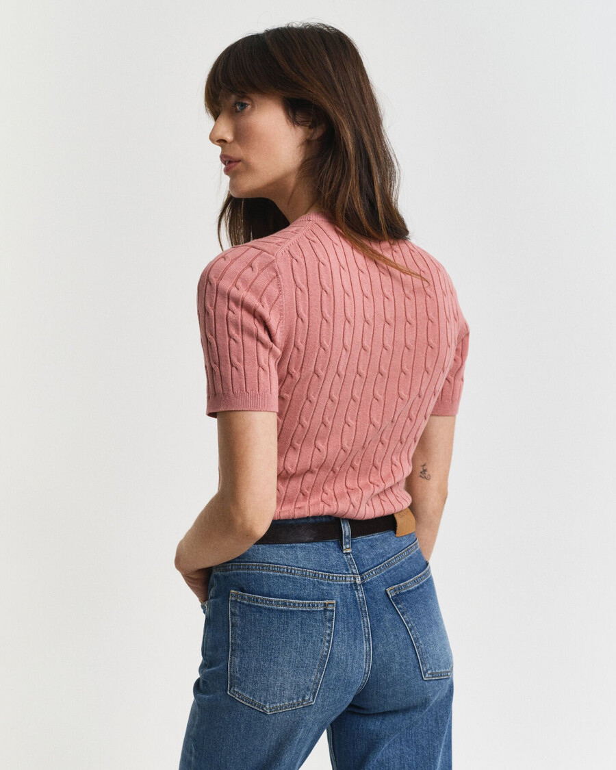 stretch cotton cable knit sweater - faded brick