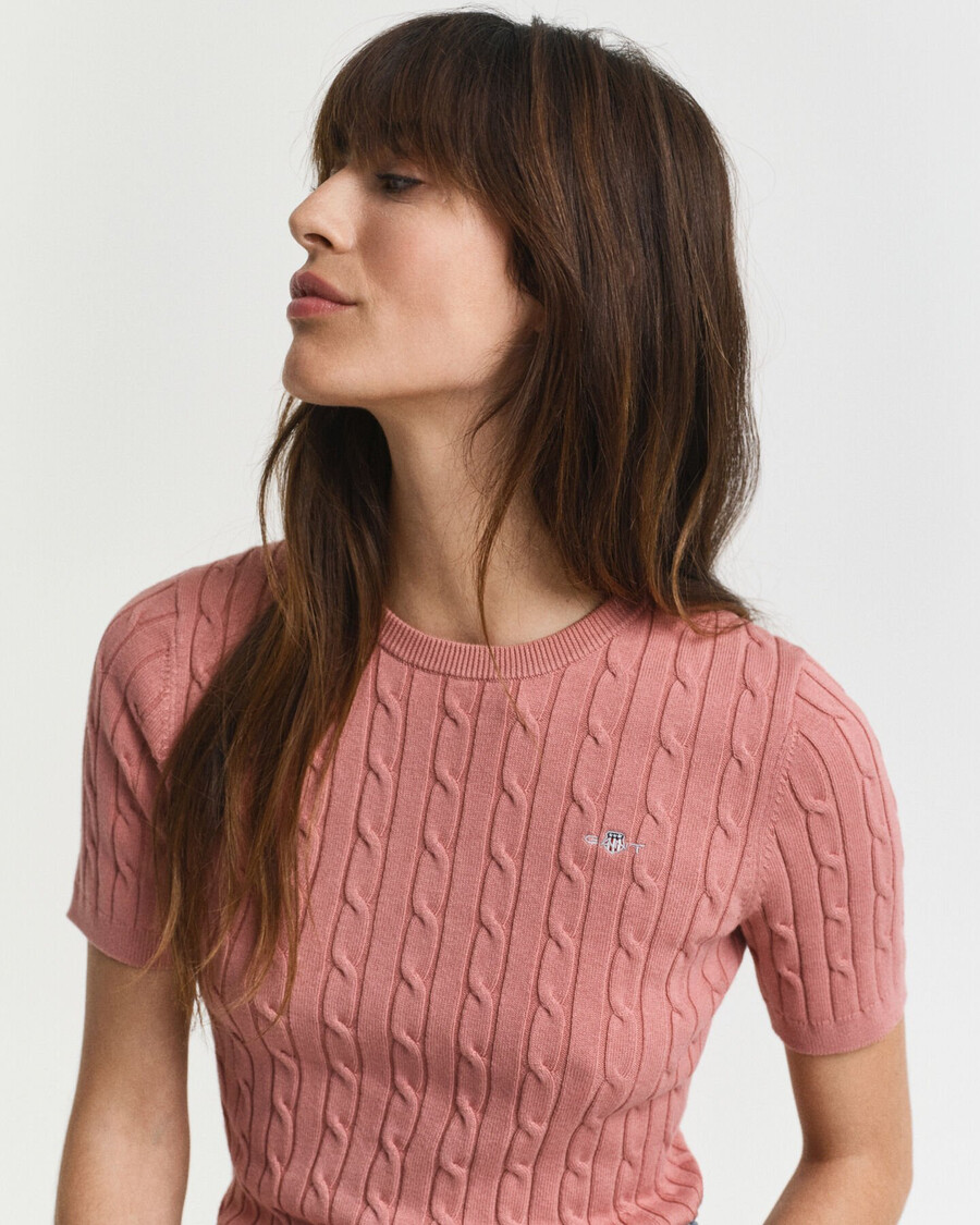 stretch cotton cable knit sweater - faded brick