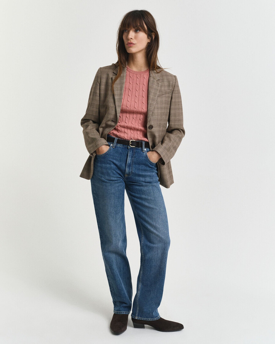 stretch cotton cable knit sweater - faded brick