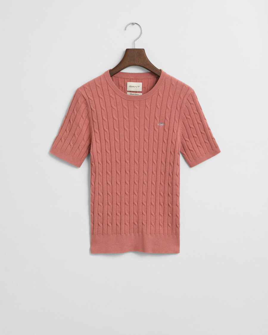 stretch cotton cable knit sweater - faded brick