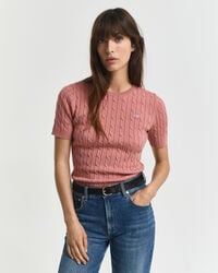 stretch cotton cable knit sweater - faded brick