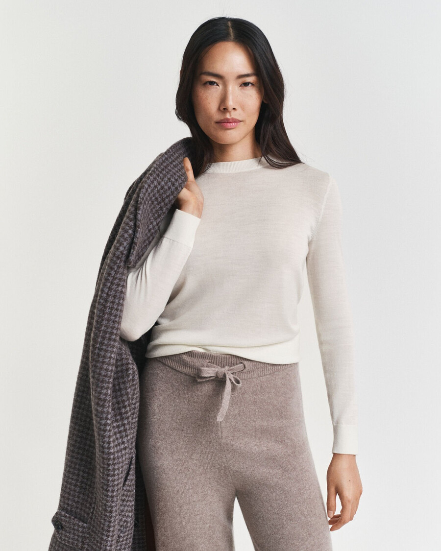 extra fine merino wool crew neck sweater - cream