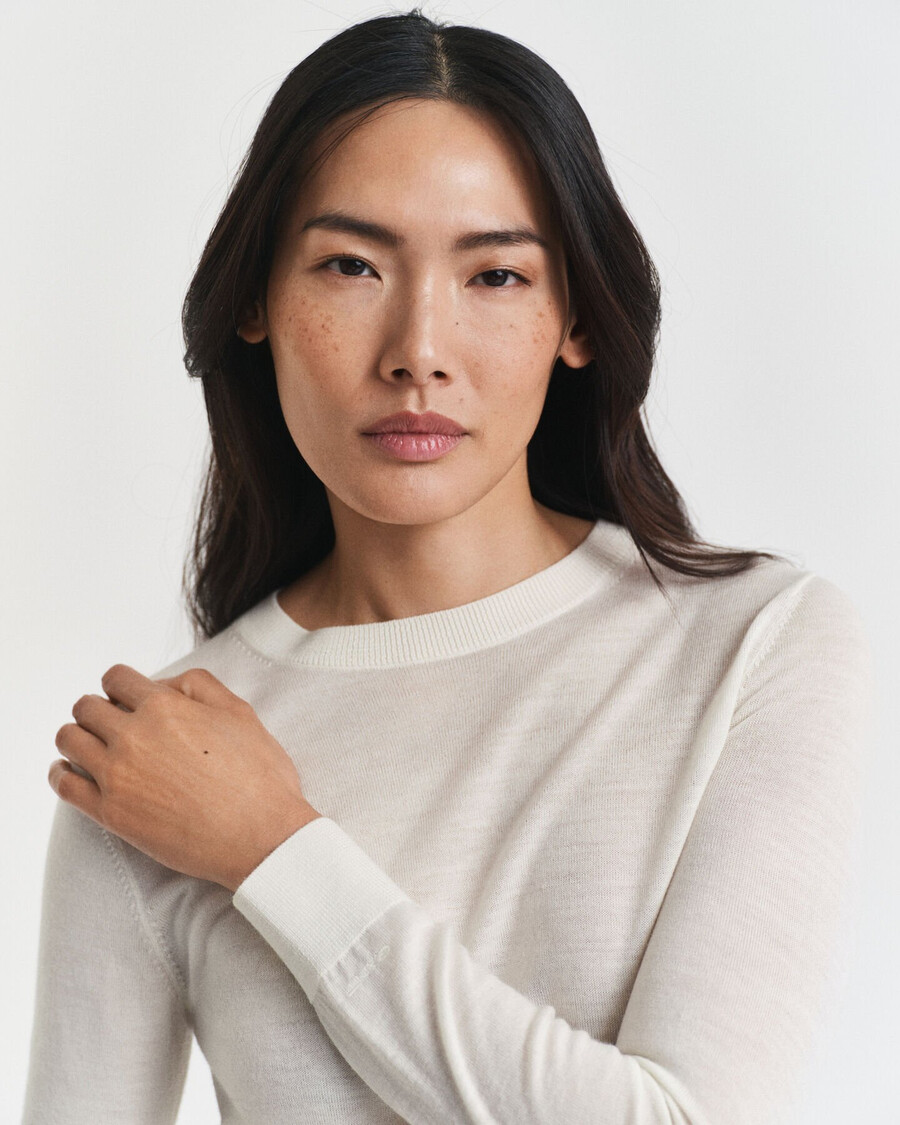extra fine merino wool crew neck sweater - cream