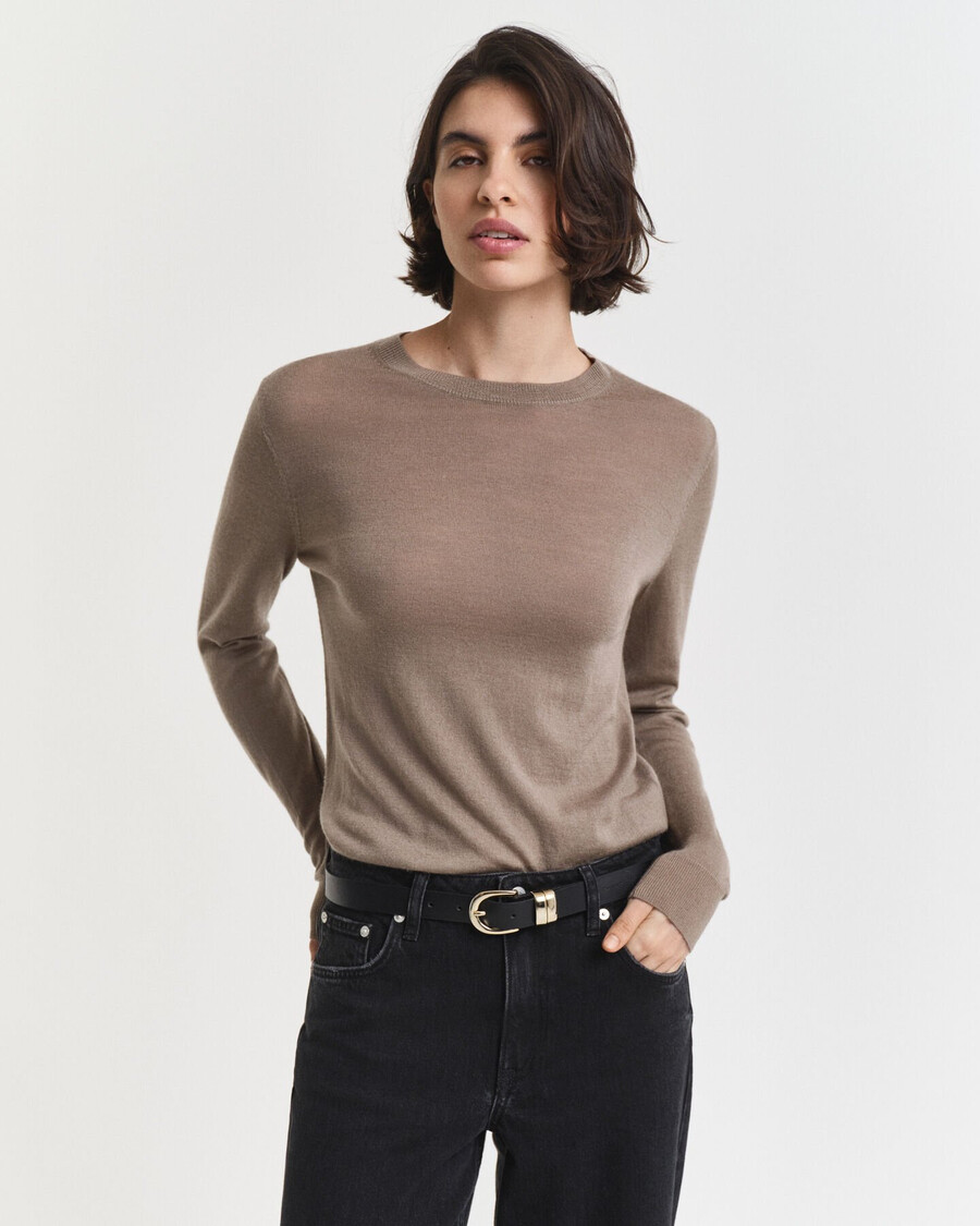 extra fine merino wool crew neck sweater - taupe beige