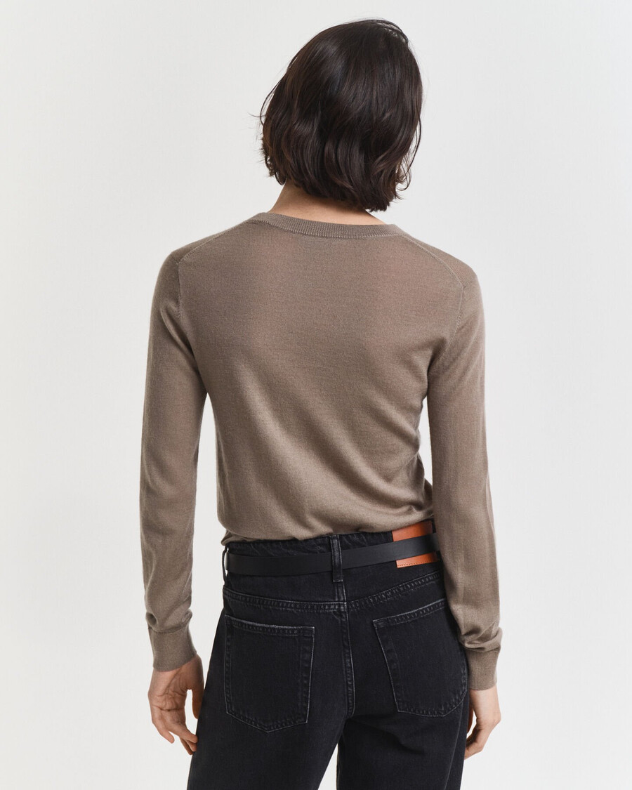 extra fine merino wool crew neck sweater - taupe beige