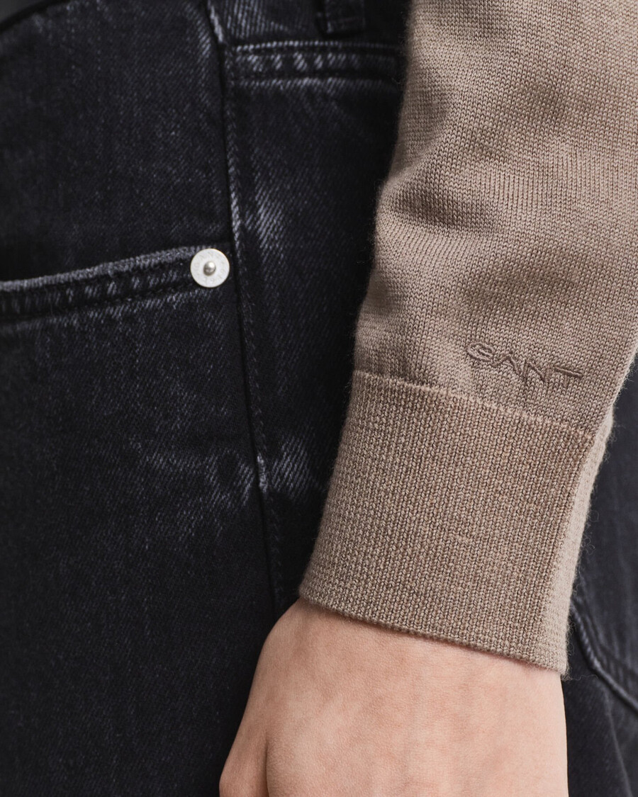 extra fine merino wool crew neck sweater - taupe beige