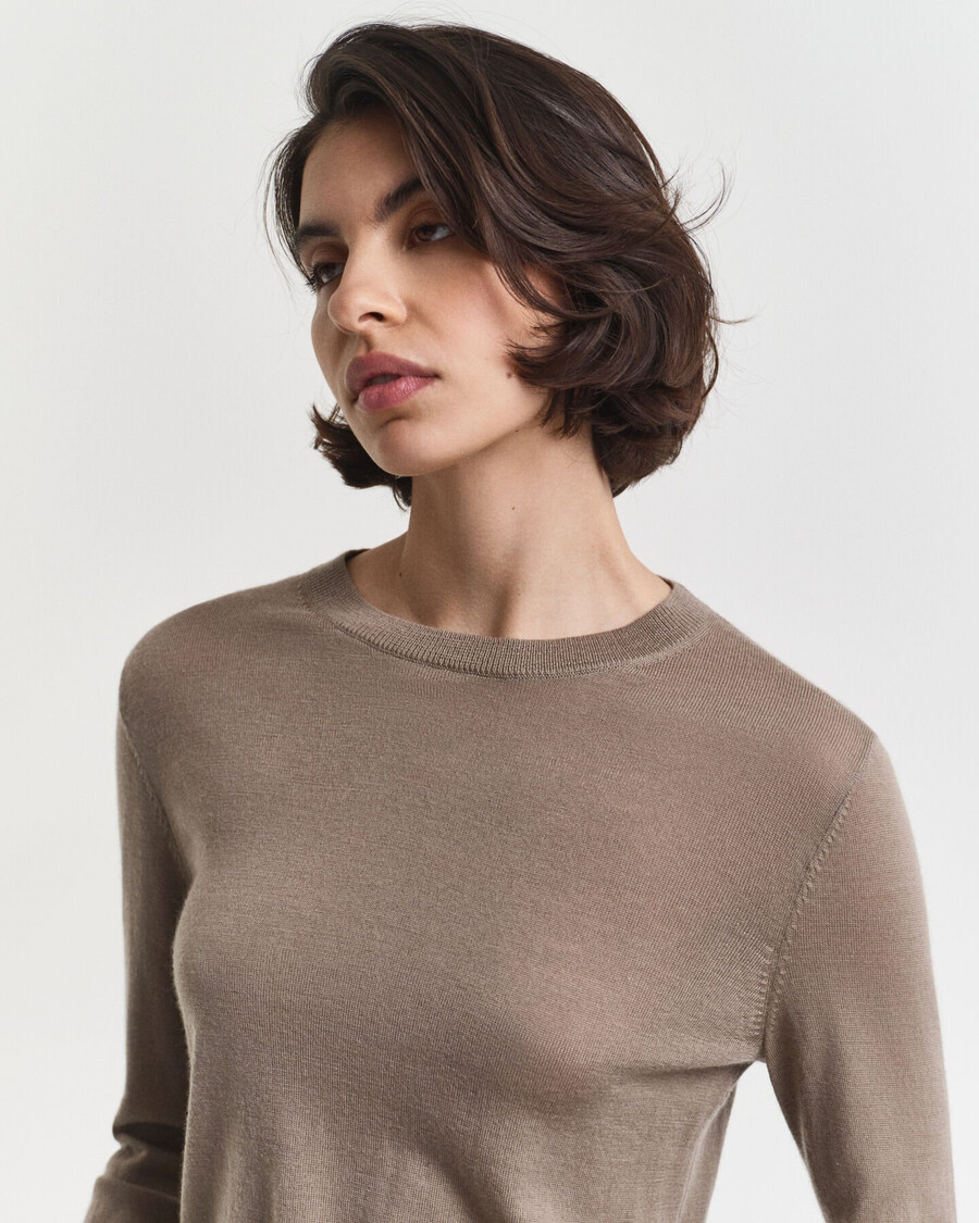 extra fine merino wool crew neck sweater - taupe beige