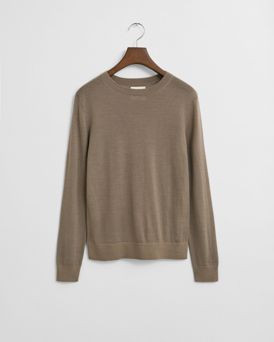 extra fine merino wool crew neck sweater - taupe beige