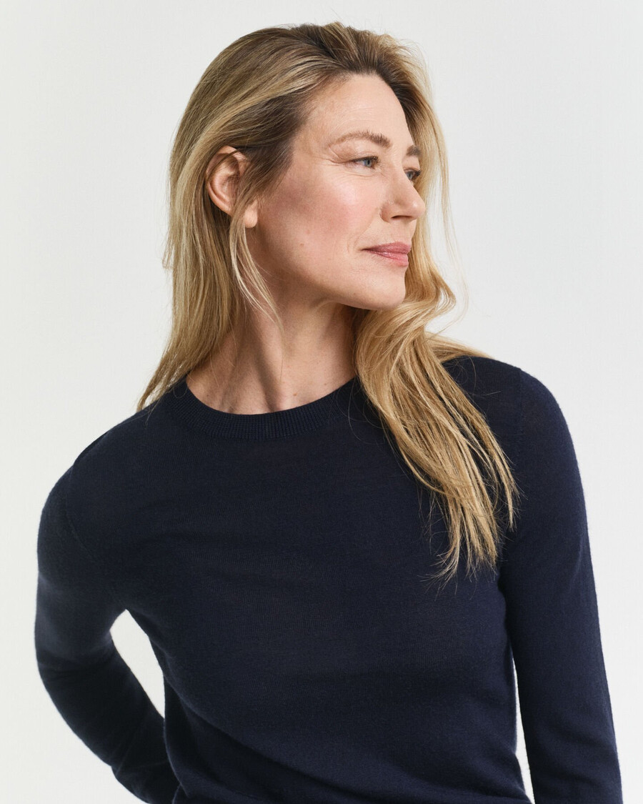 extra fine merino wool crew neck sweater - evening blue