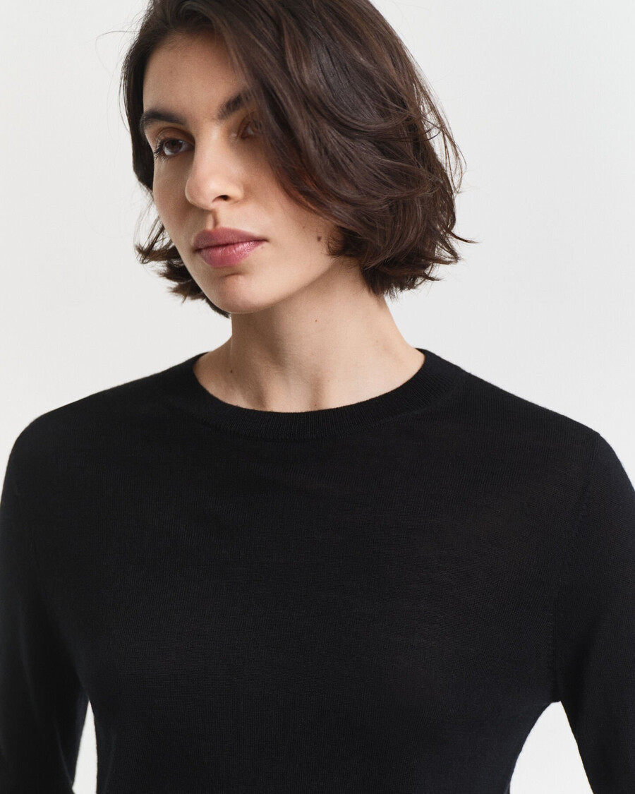 extra fine merino wool crew neck sweater - black