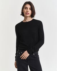 extra fine merino wool crew neck sweater - black