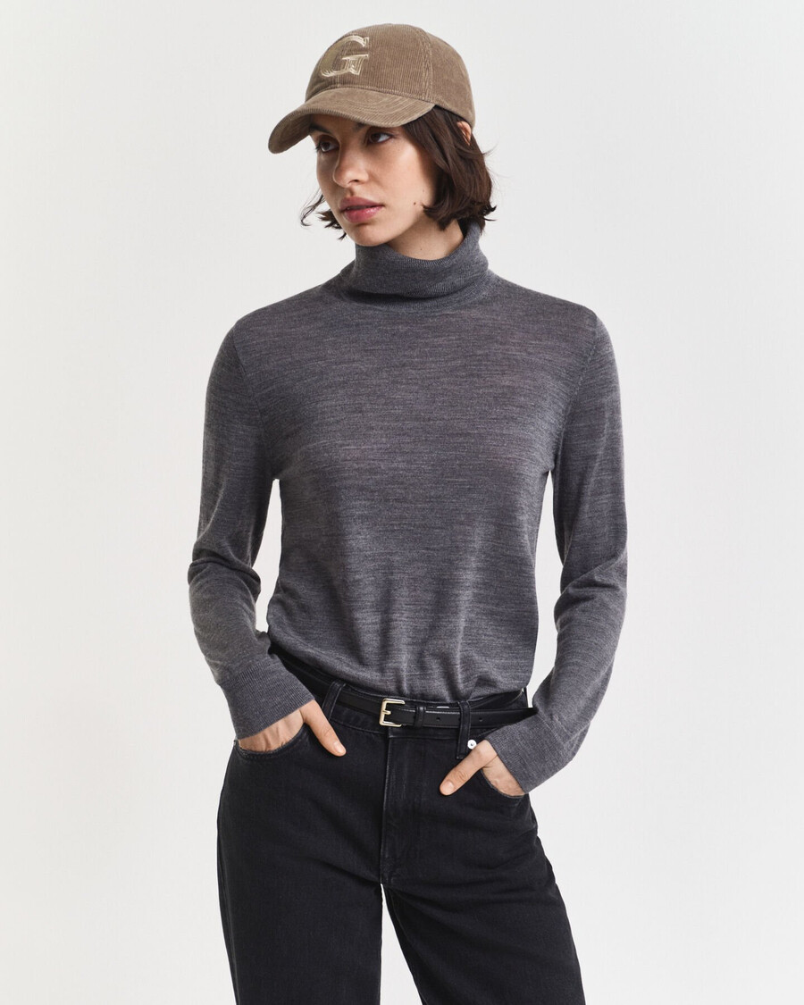 extra fine merino wool turtleneck sweater - charcoal melange