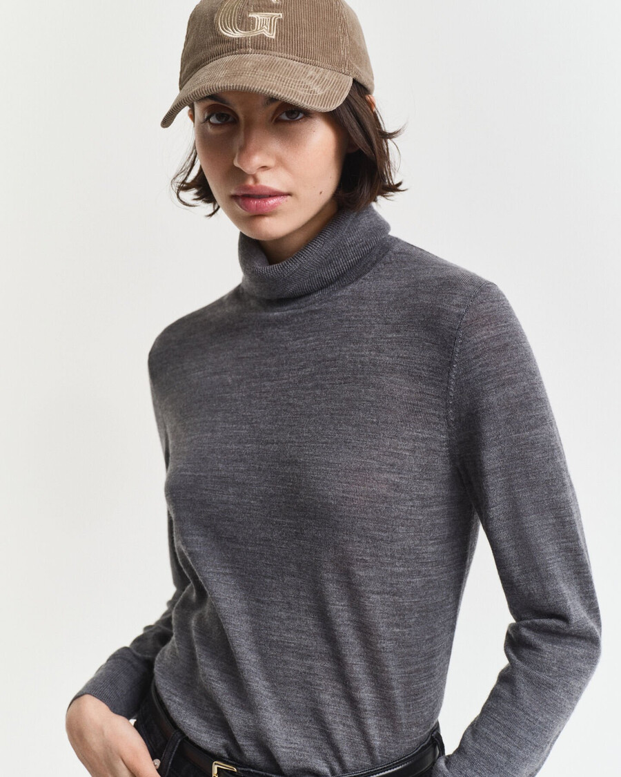 extra fine merino wool turtleneck sweater - charcoal melange