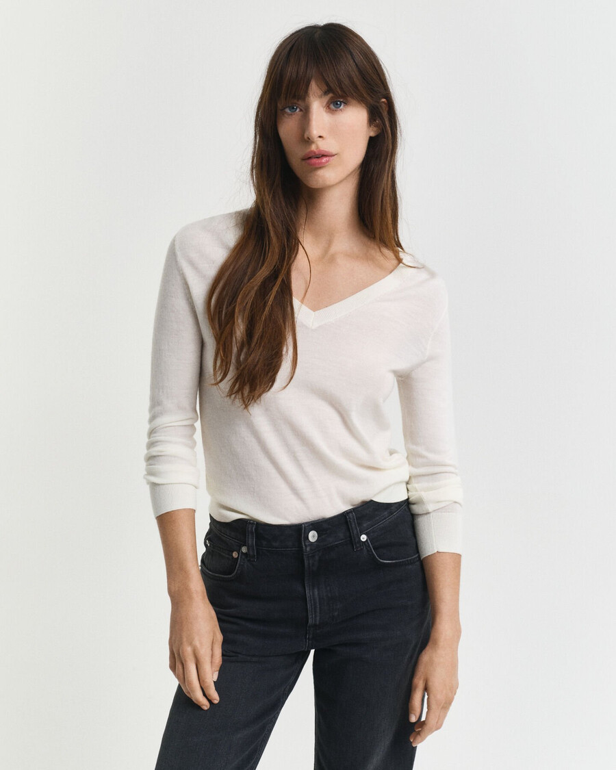 extra fine merino wool vneck sweater - cream