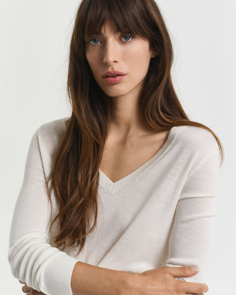 extra fine merino wool vneck sweater - cream