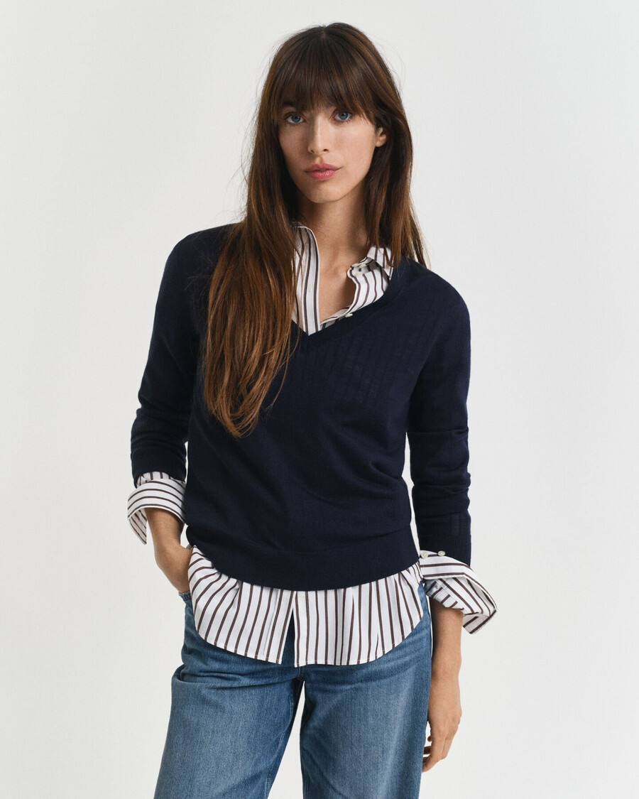 extra fine merino wool vneck sweater - evening blue