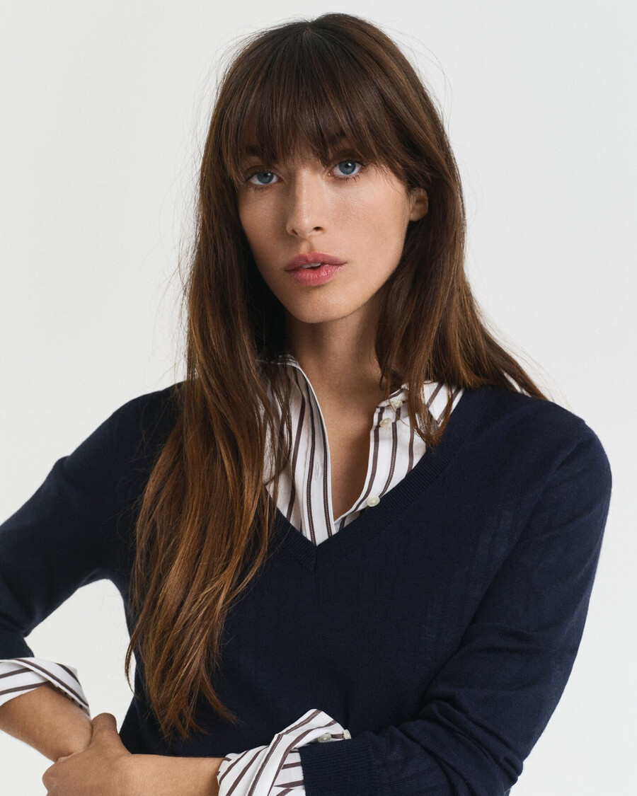 extra fine merino wool vneck sweater - evening blue
