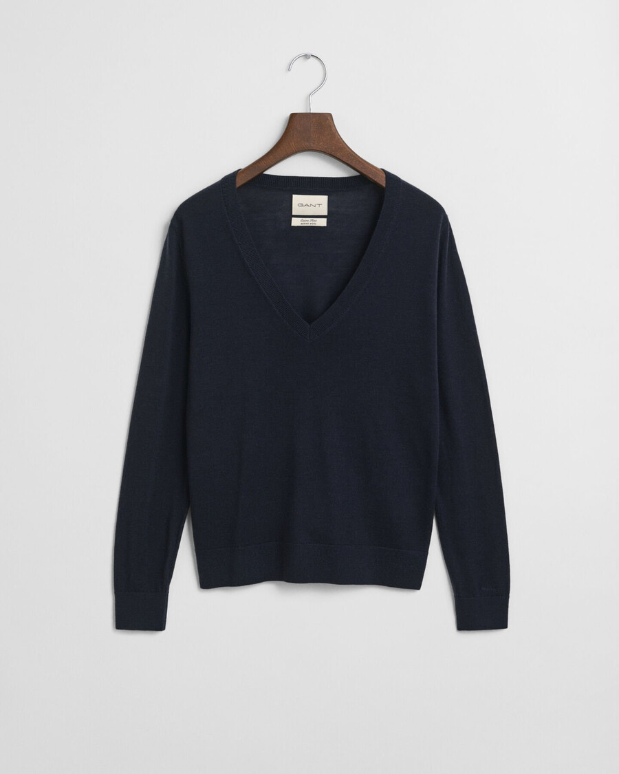extra fine merino wool vneck sweater - evening blue