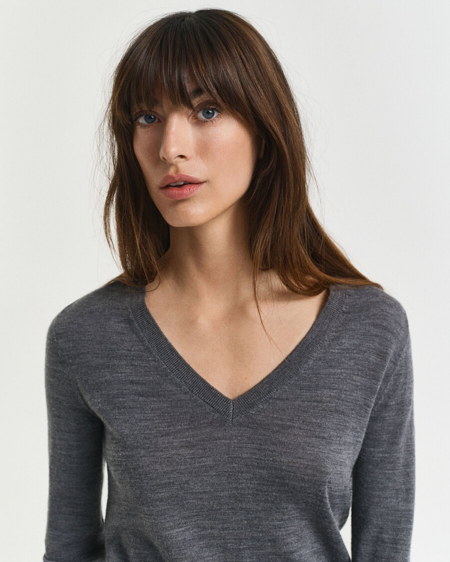 extra fine merino wool vneck sweater - charcoal melange