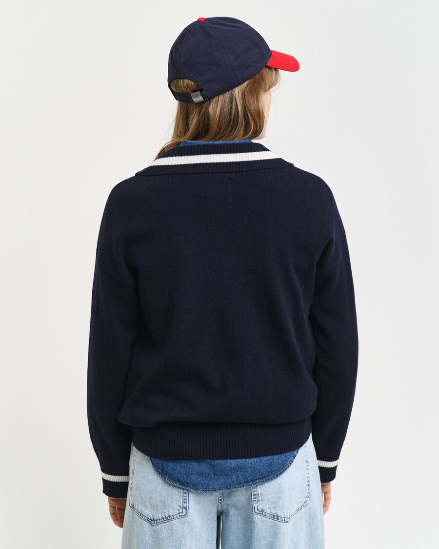 superfine lambswool contrast vneck sweater - evening blue