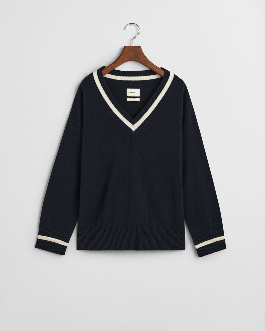 superfine lambswool contrast vneck sweater - evening blue