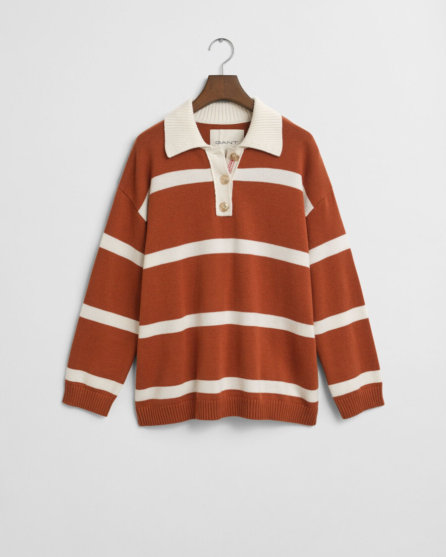 striped knitted rugger - rusty brown