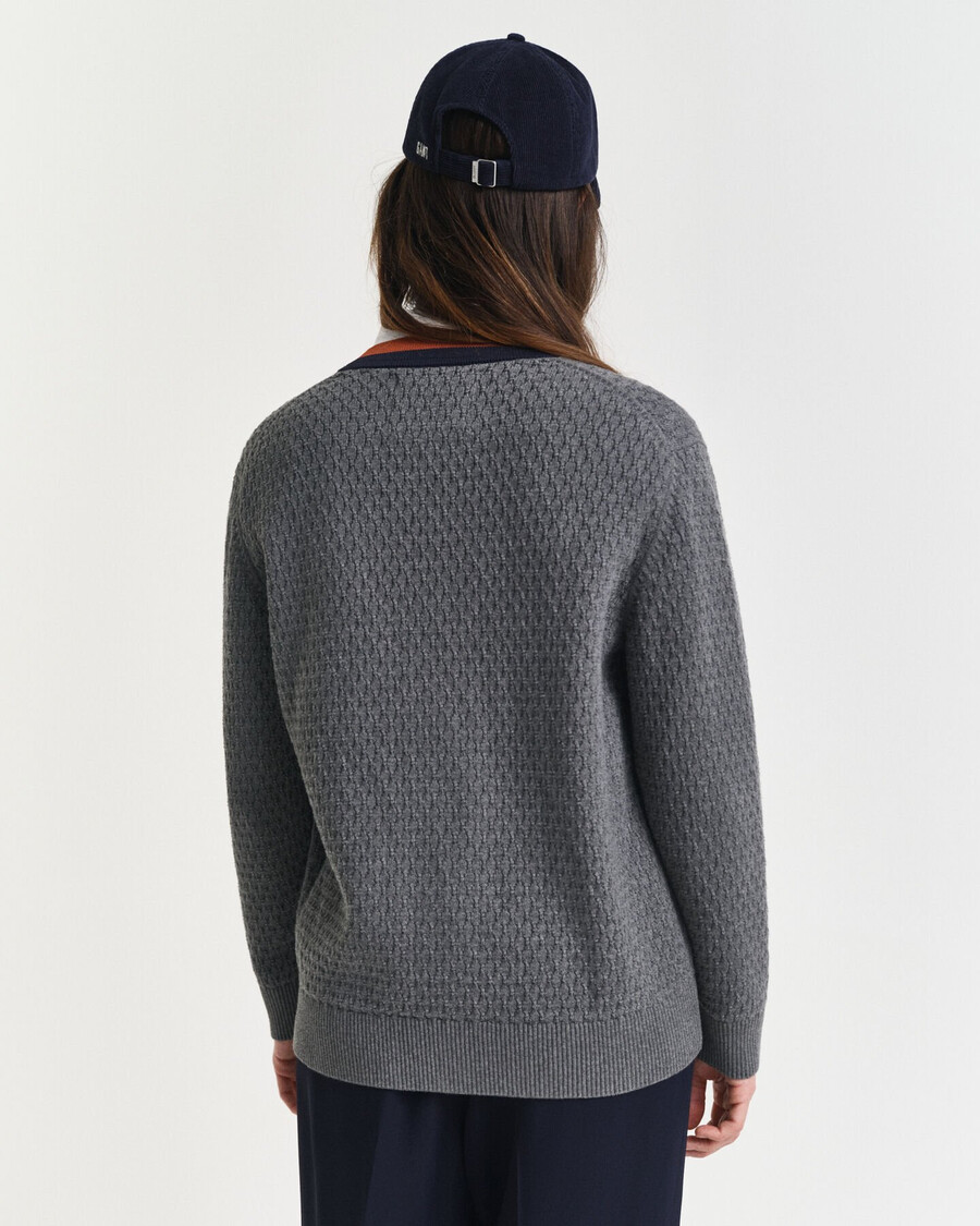 textured cotton contrast cardigan - charcoal melange